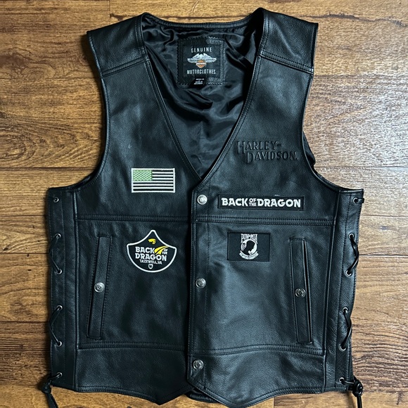 Harley-Davidson • Large • Cowhide Leather • Men’s • Black • 4 Patches • Vest - Picture 1 of 15